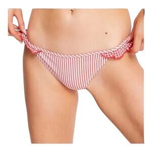 Aerie NWT Red White Striped Seersucker Ruffle Bikini Bottoms Small Boho Chic